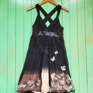 Karen Millen Black Midi Dress with Silver Butterfly Accents